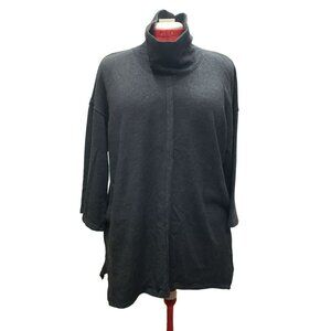 Pure Jill XS Black Turtleneck Tunic 3/4  Drop Sleeve Cotton/Poly Dk Gray Pockets